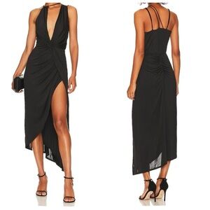 L'Academie NWT Black Formal Midi Strappy Pom Prom Event Cocktail Dress Size XL